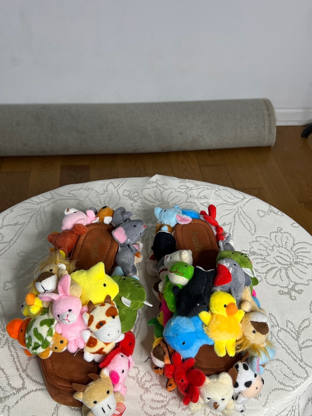 Plush Animal Cluster Slide Sandals - Multicolor Plush Top